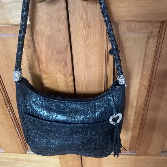 Brighton Barbados Black Croc Embossed Hobo Bag
